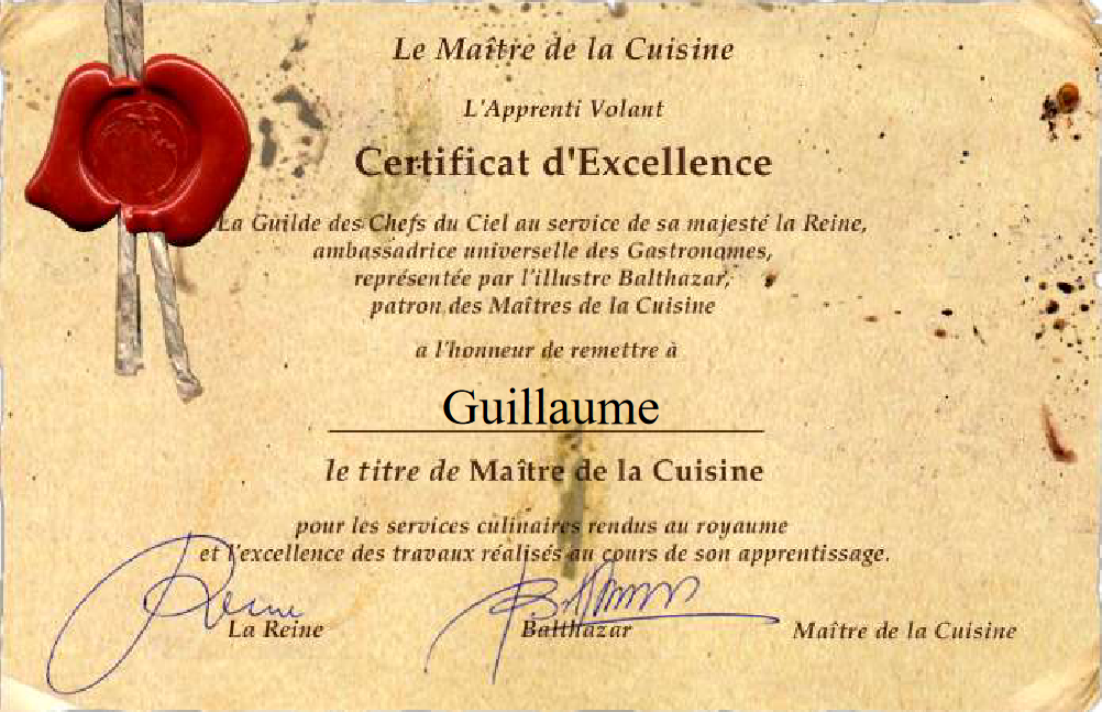 Diplôme obtenu en fin de jeu
